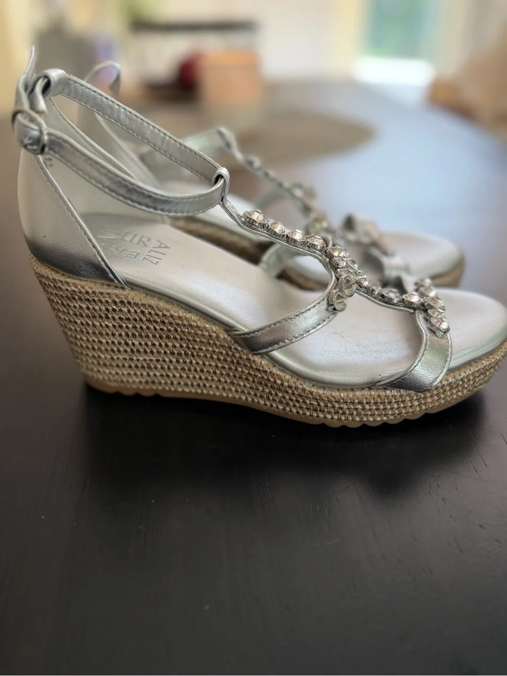 Naturalizer Silver Jeweled Espadrille Wedges
